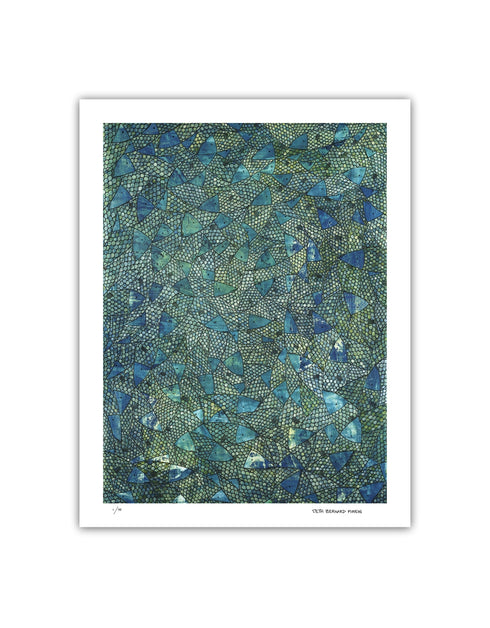 Blue Green Sardines is a Limited Edition Print by Seth B. Minkin with deep blues, emerald greens, and gold accents, vividly capturing each individual scale of each sardine in intricate detail.